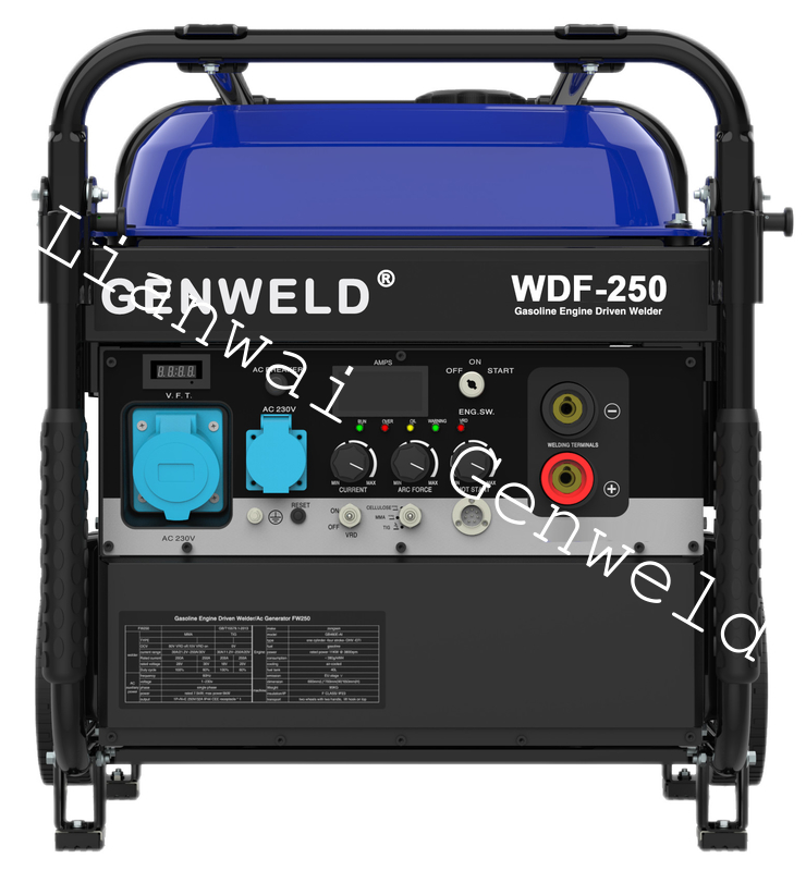Generadores de soldadura portátiles con potencia nominal de 200 A / 250 A de gasolina MMA/celulosa/TIG para uso industrial